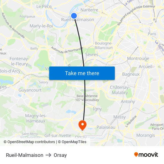 Rueil-Malmaison to Orsay map