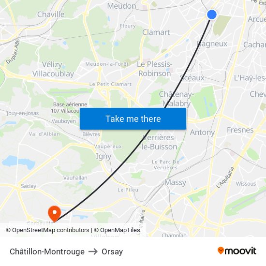 Châtillon-Montrouge to Orsay map