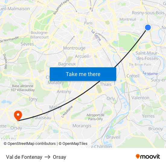 Val de Fontenay to Orsay map