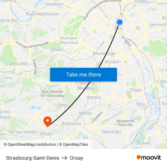 Strasbourg-Saint-Denis to Orsay map