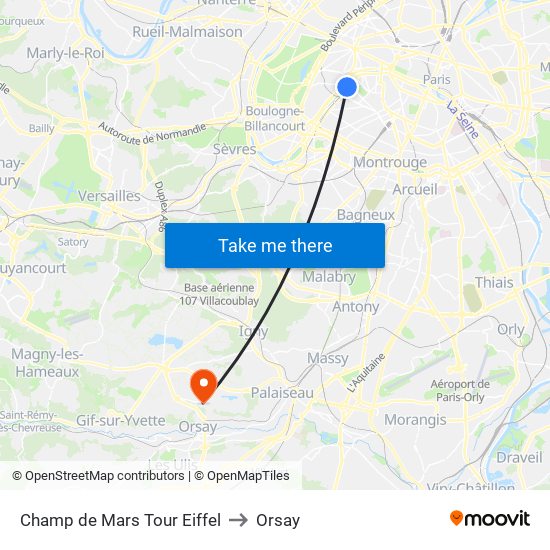 Champ de Mars Tour Eiffel to Orsay map