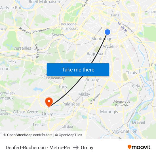 Denfert-Rochereau - Métro-Rer to Orsay map