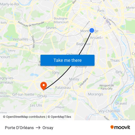 Porte D'Orléans to Orsay map