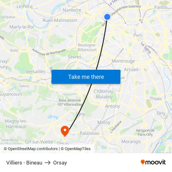 Villiers - Bineau to Orsay map