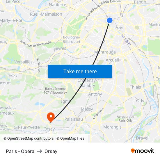 Paris - Opéra to Orsay map