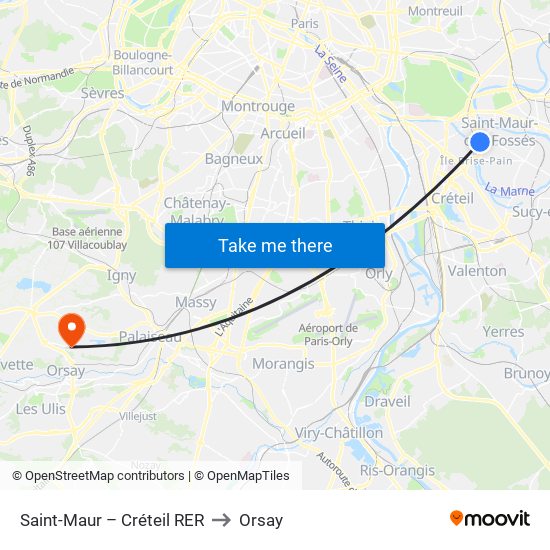 Saint-Maur – Créteil RER to Orsay map