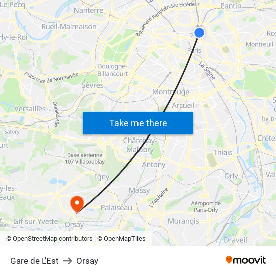 Gare de L'Est to Orsay map