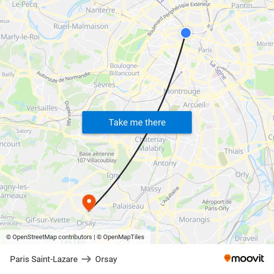 Paris Saint-Lazare to Orsay map