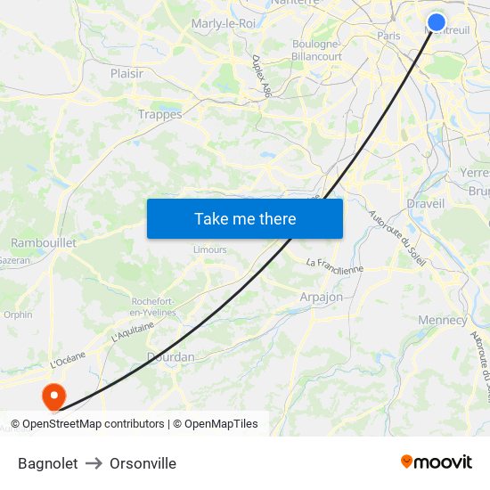 Bagnolet to Orsonville map