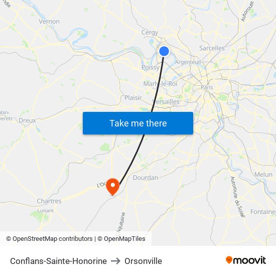 Conflans-Sainte-Honorine to Orsonville map