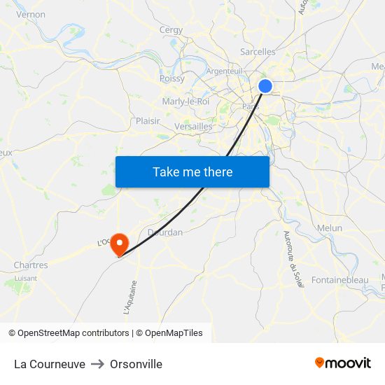 La Courneuve to Orsonville map