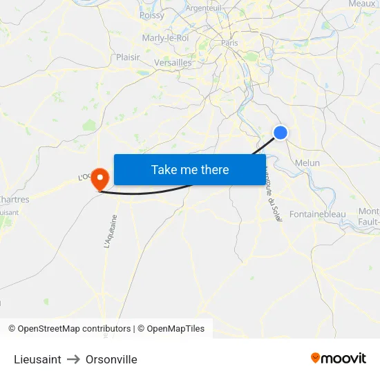 Lieusaint to Orsonville map
