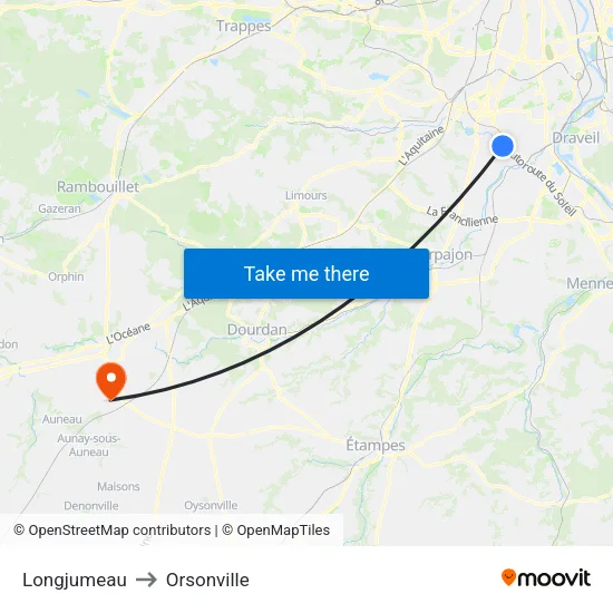 Longjumeau to Orsonville map