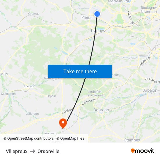 Villepreux to Orsonville map
