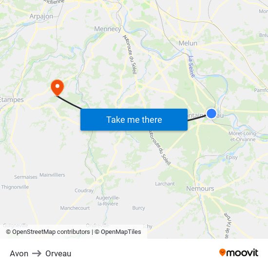 Avon to Orveau map