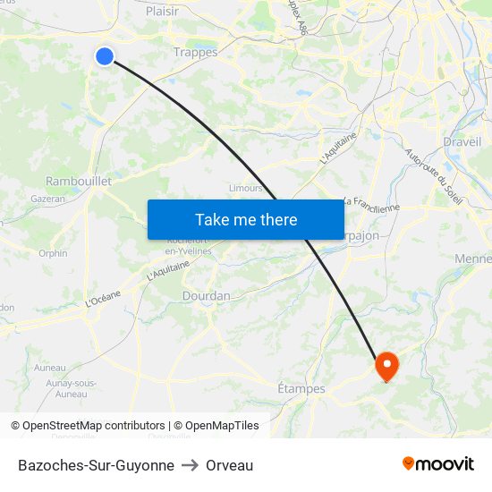 Bazoches-Sur-Guyonne to Orveau map