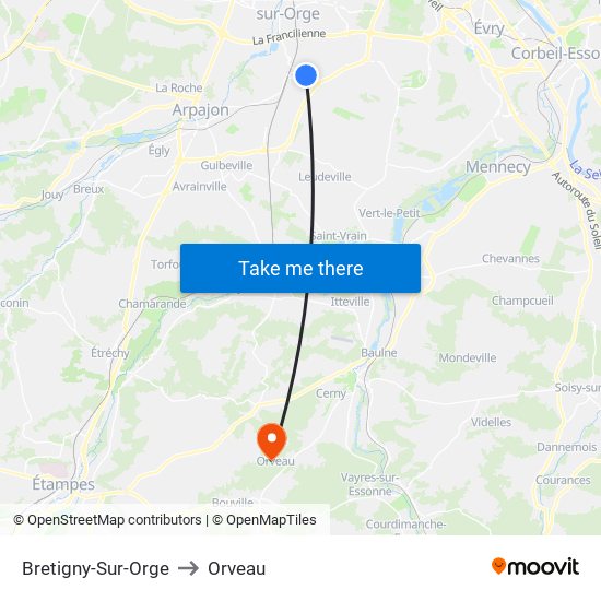 Bretigny-Sur-Orge to Orveau map