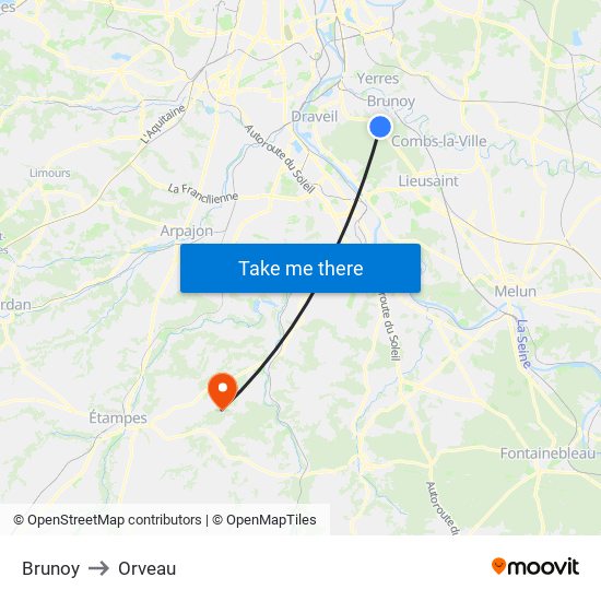 Brunoy to Orveau map