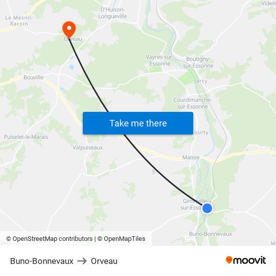 Buno-Bonnevaux to Orveau map