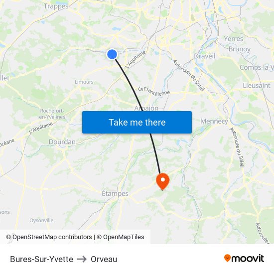 Bures-Sur-Yvette to Orveau map