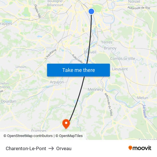 Charenton-Le-Pont to Orveau map