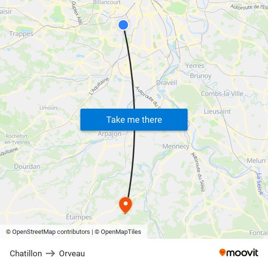 Chatillon to Orveau map