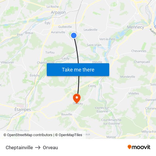 Cheptainville to Orveau map