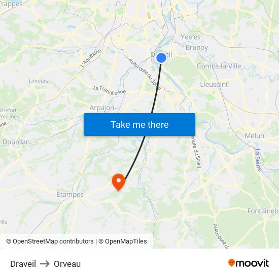 Draveil to Orveau map