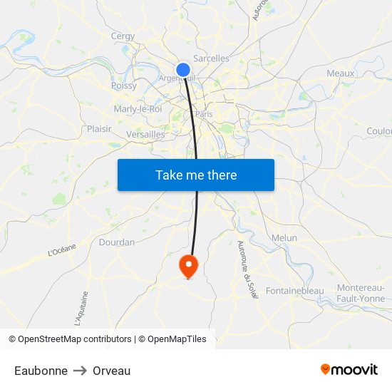 Eaubonne to Orveau map