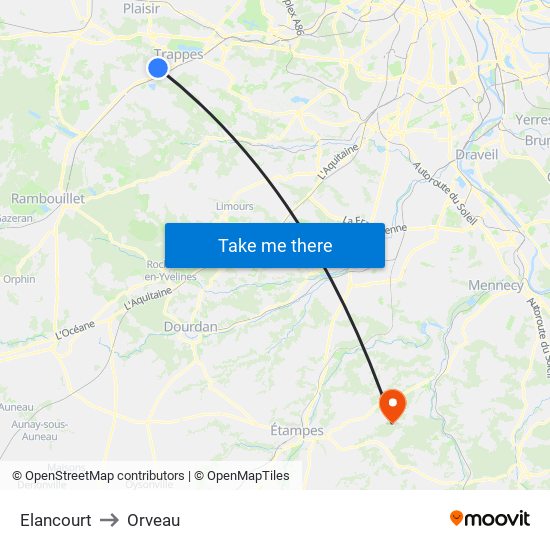 Elancourt to Orveau map