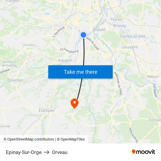 Epinay-Sur-Orge to Orveau map