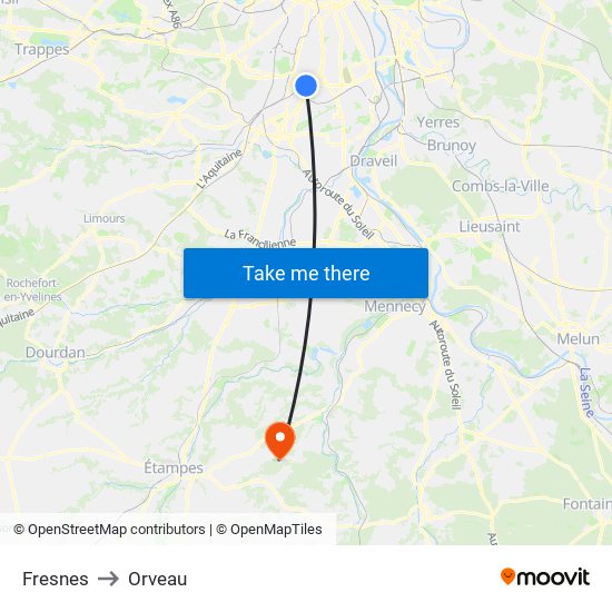 Fresnes to Orveau map