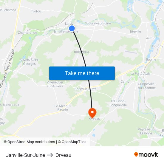 Janville-Sur-Juine to Orveau map