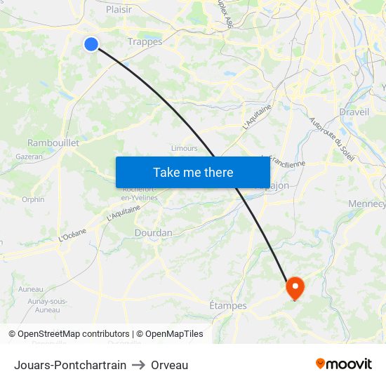 Jouars-Pontchartrain to Orveau map