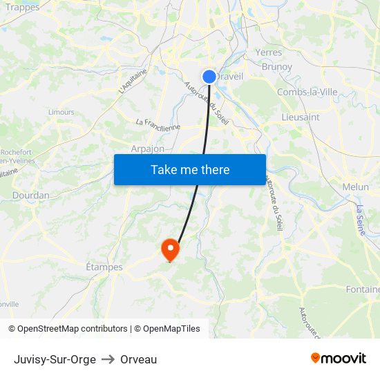 Juvisy-Sur-Orge to Orveau map