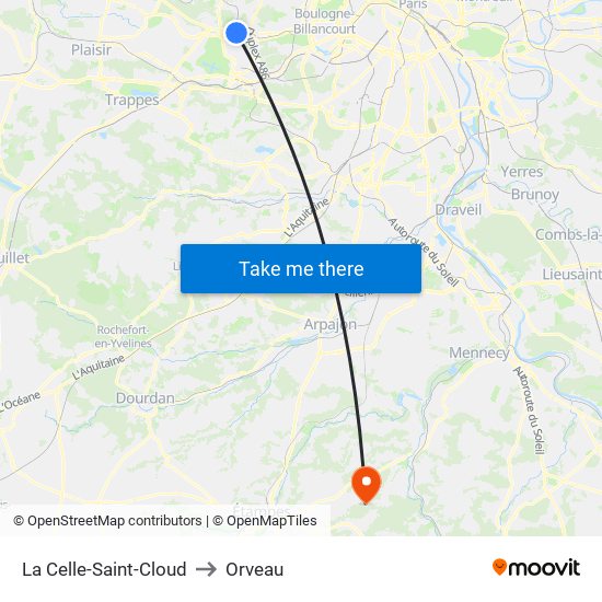 La Celle-Saint-Cloud to Orveau map