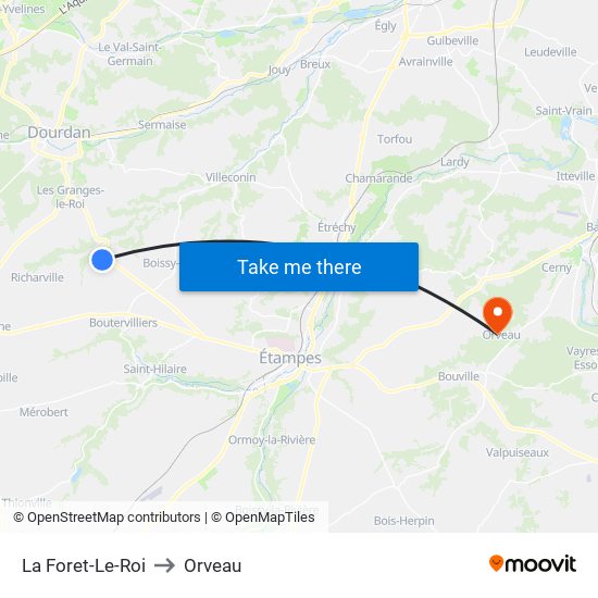 La Foret-Le-Roi to Orveau map