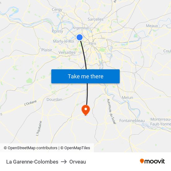 La Garenne-Colombes to Orveau map