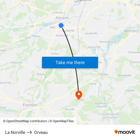 La Norville to Orveau map