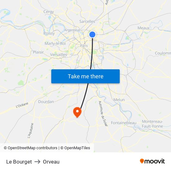 Le Bourget to Orveau map