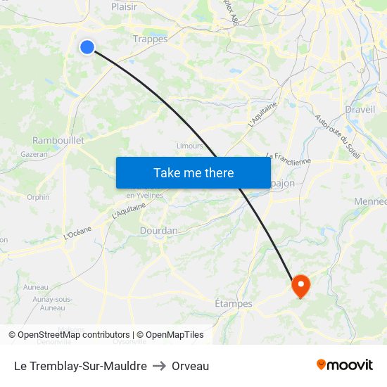 Le Tremblay-Sur-Mauldre to Orveau map