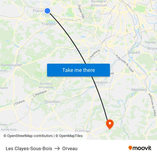 Les Clayes-Sous-Bois to Orveau map