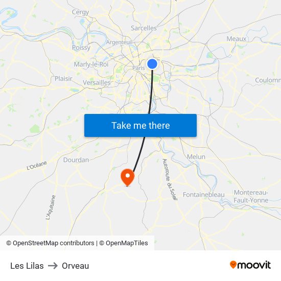 Les Lilas to Orveau map