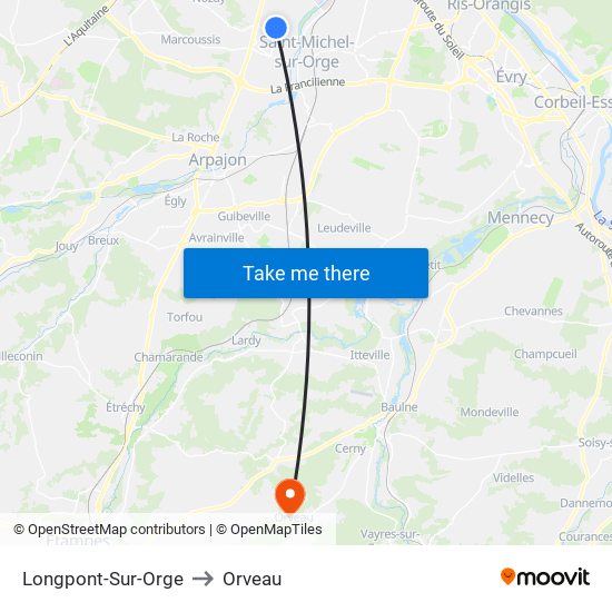 Longpont-Sur-Orge to Orveau map