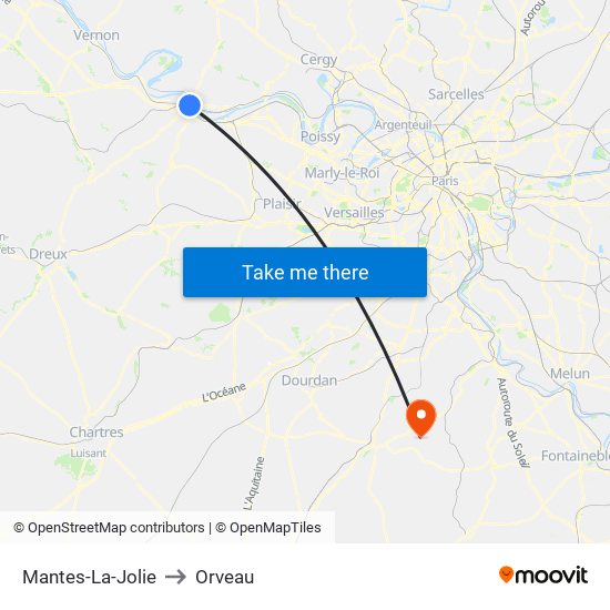 Mantes-La-Jolie to Orveau map