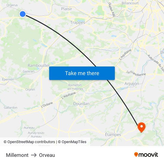 Millemont to Orveau map