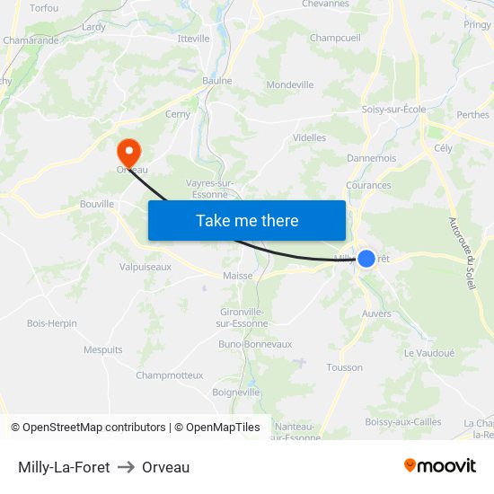 Milly-La-Foret to Orveau map