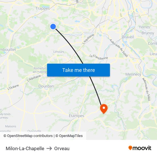 Milon-La-Chapelle to Orveau map