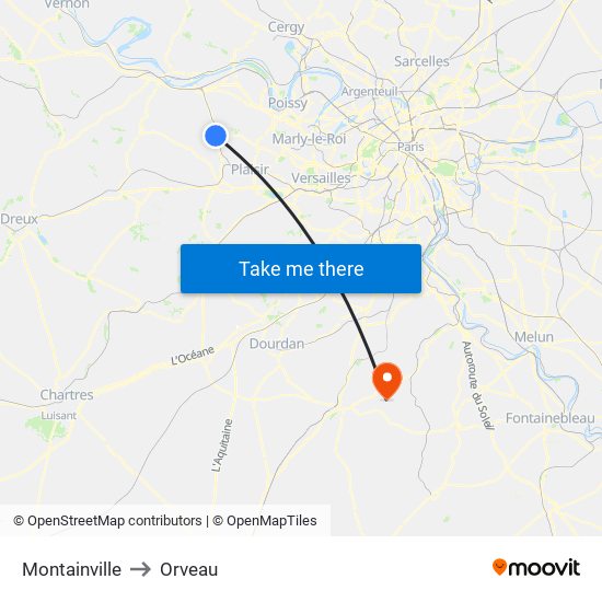 Montainville to Orveau map