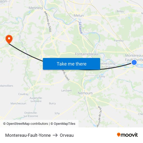 Montereau-Fault-Yonne to Orveau map